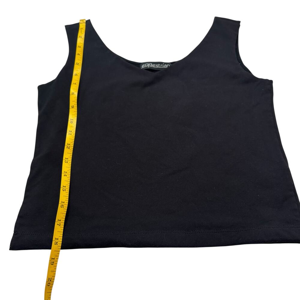 Vintage EQUESTRIAN Black Tactel V-Neck Tank Top Sz Medium Made in USA Wide Strap - Picture 9 of 9